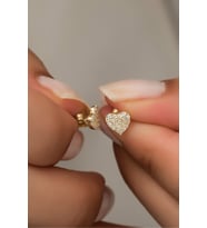 925 Ayar Gümüş Minik Gold Zirkon Taşlı Kalp Küpe