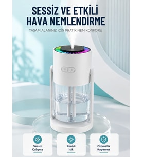 Hava Nemlendirici LED Işıklı Sessiz Çalışan Otomatik Kapanmalı Masaüstü Nemlendirme Cihazı