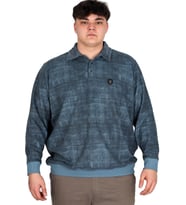 Mode XL Büyük Beden Erkek Polo Yaka Sweatshirt Baskılı Selanik U24440 Mavi