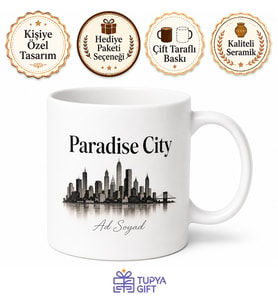 Paradise City Yazılı Cennet Şehri İngilizce Kupa Bardak Hediye