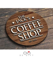 BK Gift Kişiye Özel Dekoratif Yuvarlak Ahşap Coffee Shop Tabelası 43cm - Model 4