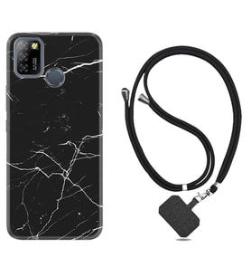 INFINIX Smart 4 5 6 Zero 8 S5 Pro Kılıf Boyun Askılı Silikon Siyah Mermer 1299