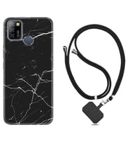 INFINIX Smart 4 5 6 Zero 8 S5 Pro Kılıf Boyun Askılı Silikon Siyah Mermer 1299