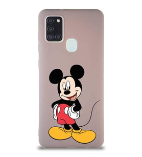 Samsung Galaxy A21S Soft Premier Kapak Mickey Mouse-E Tasarımlı Silikon Kılıf - Pudra (Şeffaf)