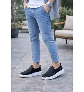 Eseenti Bağcıksız Erkek Günlük Cilt Spor Sneaker Ayakkabı - Siyah
