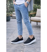 Eseenti Bağcıksız Erkek Günlük Cilt Spor Sneaker Ayakkabı - Siyah