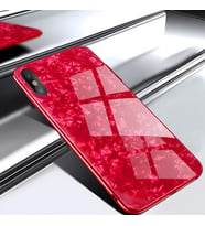 iPhone X / XS  Kılıf Mermer Desenli Marbel Cam Silikon Kılıf (Kırmızı)
