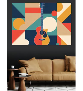 Geometrik Ve Renkli Gitar Tasarımı Dekoratif Kanvas - Mdf Ahşap Tablo