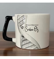 Kişiye Özel Biyoloji Öğretmeni DNA Sarmalı Baskılı Siyah Kulplu D Kupa (Beyaz)