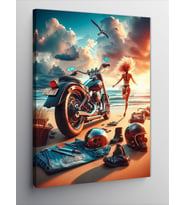Kanvas Tablo Plajda Motorcu