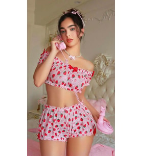 Amora Secret Pembe Çilek Desenli Şortlu Fantezi Sütyen Takımı