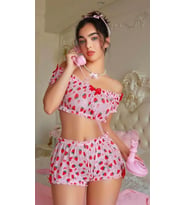 Amora Secret Pembe Çilek Desenli Şortlu Fantezi Sütyen Takımı