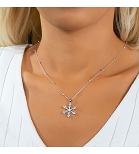 Opal Taşlı Toplu Kar Tanesi Gümüş Kolye (Gümüş)
