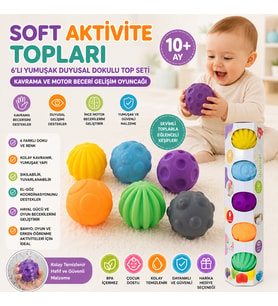 Soft Aktivite Topları 6'lı Yumuşak Duyusal Dokulu Top SetiKavrama ve Motor Beceri Gelişim Oyuncağı