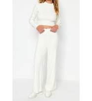 Tarz Kadın Modern Moda Normal Bel Boru Paça Bisiklet Yaka Crop Basic Triko Alt-Üst Takım