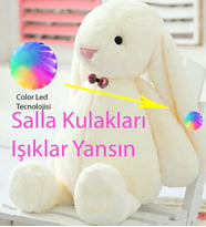Uyku ve Oyun Arkadaşı Uzun Kulak LED IŞIKLI Bunny Peluş Tavşan 65cm - Pelüş Tavşan (Beyaz)