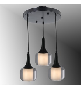 TT603-3Y-FULLSY TT Aydınlatma Mat Siyah 3 lü Silindir Çift Camlı Yuvarlak Avize