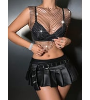 CROP BLUZ, KADIN TAŞLI BÜSTİYER, SİYAH FİLE TAŞLI KRİSTAL GÜMÜŞ IŞILTILI BLUZ,PLAJ ÜST