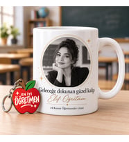 Öğretmenlere Özel İnci Beyazı Kupa Bardak Anahtarlık Hediyeli- 4