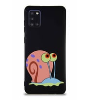 Samsung Galaxy A31 Soft Premier Kapak Salyangoz Gary Tasarımlı Silikon Kılıf - Siyah (Şeffaf)