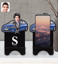 BK Gift Kişiye Özel Plakalı Erkek Volkswagen Polo Karikatürlü Ahşap Biblo Telefon Standı-1