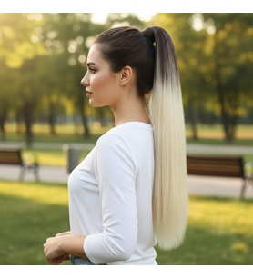 Lastik Tokalı At Kuyruğu Düz / Kumral / Platin Ombre
