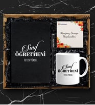 Kişiye Özel Öğretmen Tasarımlı Siyah Defter Kalem Kupa Seti