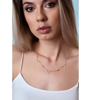 DKMN Gümüş Çift Doğum Taşlı İki İsimli Kolye 925 Ayar Kadın Gümüş Kolye (Gold)