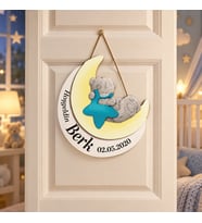 Gifties Yıldızı Kucaklayan Ayıcık Temalı Kişiye Özel Kapı Süsü