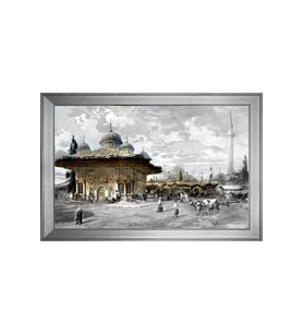 Eski İstanbul Motifli Kanvas Tablo 80 x 110 cm Silver Çerçeve