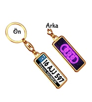 Kişiye Özel Plaka Metal Anahtarlık   Audi Neon Mor Logo (Altın)
