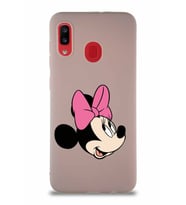 Samsung Galaxy A20 Soft Premier Kapak Minnie Mouse-A Tasarımlı Silikon Kılıf - Pudra (Şeffaf)