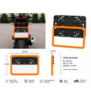 Motosiklet Plakalık 26x17 Cm Turuncu Çerçeveli Universal Plaka Altlığı ATV Uyumlu