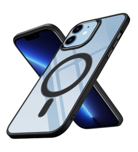 Coverzone iPhone 12 Pro ile uyumlu K?l?f Wireless ?arj �zellikli Metal buton Z-Krom MagSafe ile uyumlu ?effaf Transparan Double Color Silikon Kapak Siyah