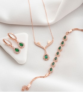 925 Ayar Gümüş Zümrüt Taşlı Kolye Küpe ve Bileklik Set