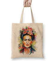 Frida Kahlo Renkli Çiçekli Bez Çanta Uzun Saplı
