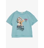 Breeze Kız Çocuk Tişört Havalı Rockçı Kız Baskılı 9-16 Yaş, Mint Yeşili