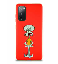 Samsung Galaxy S20 FE Soft Premier Kapak Squidward Dokunaç Tasarımlı Silikon Kılıf - Kırmızı (Şeffaf)