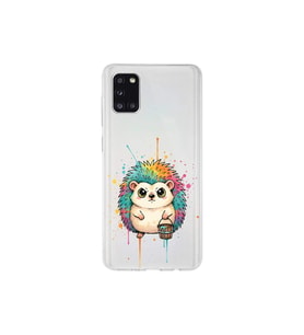 Samsung Galaxy A31 ile Uyumlu Splash Kirpi Tasarımlı Şeffaf Silikon Kılıf