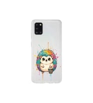 Samsung Galaxy A31 ile Uyumlu Splash Kirpi Tasarımlı Şeffaf Silikon Kılıf