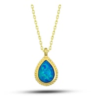 Gümüş Gold Damla Mavi Opal Taşlı Kadın Kolye