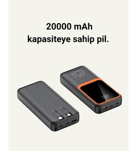 20.000 mAh Powerbank – 22.5W Hızlı Şarj, Çok Kablolu, Dijital Göstergeli
