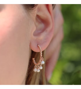 Dorika Model Rose Gold Kaplama İnci Gümüş Küpe