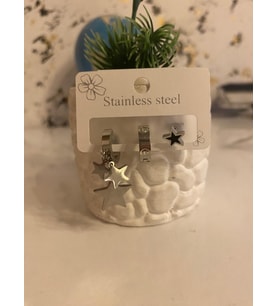 3 LÜ YILDIZ GÜMÜŞ RENK ÇELİK KÜPE