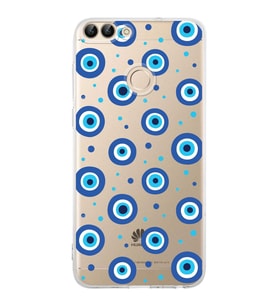 PrintiFy Huawei P Smart ile Uyumlu Nazar Boncuğu 1 Baskılı Kamera Korumalı Şeffaf Silikon Kılıf
