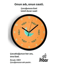 İsme Özel Soyut Ay Çocuk Odası Duvar Saati Orta Boy 30 cm Siyah Camlı Sessiz