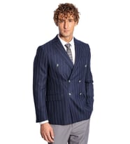 Kruvaze Slim Fit Çizgili Lacivert Erkek Ceket - Wessi