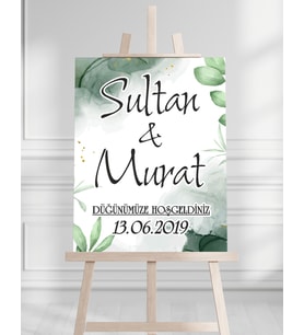 Söz Nişan Düğün İçin 50x70 Karşılama Panosu - Yeşil Pastel Tasarımlı
