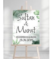 Söz Nişan Düğün İçin 50x70 Karşılama Panosu - Yeşil Pastel Tasarımlı