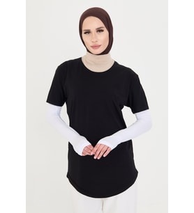 Beyaz Tesettür Parmak Geçmeli Kolluk Viskon Düz 1024_42